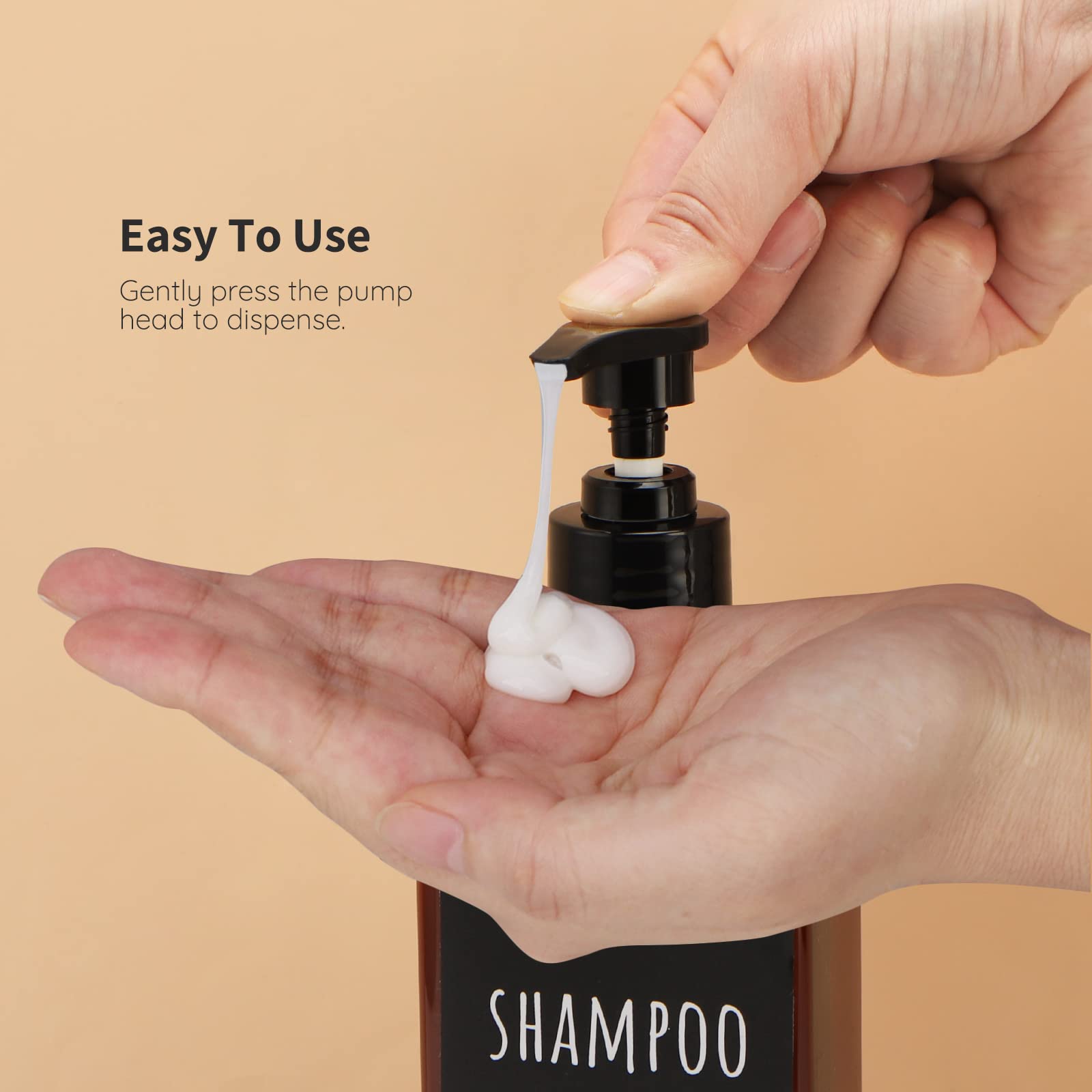 16.9Oz Shampoo Bottles, Segbeauty 3Pcs 500Ml Pump Press Shower Containers With Labels, Empty Refillable Shampoo Body Soap Condit